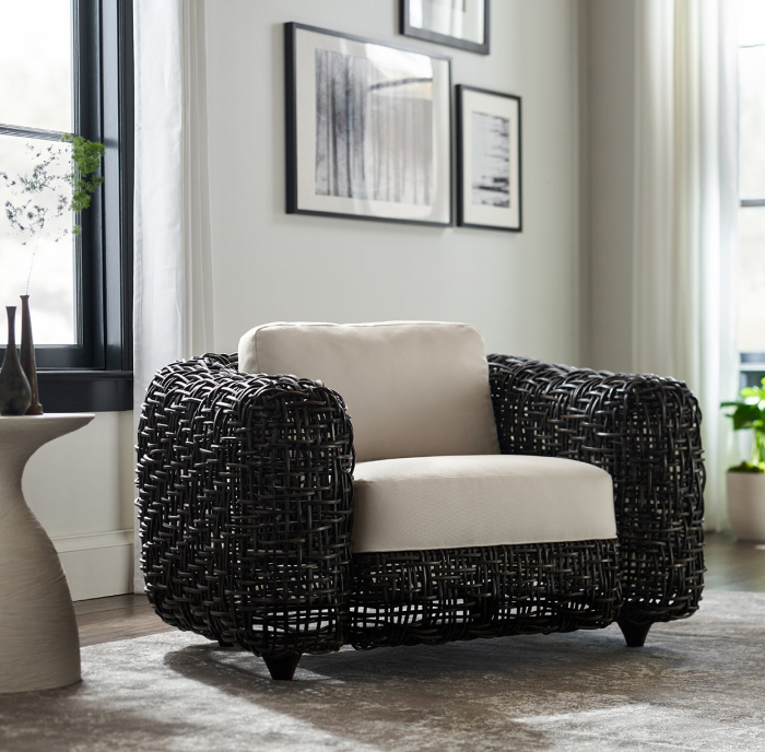 A luxurious red sofa as the focal point of a contemporary space.